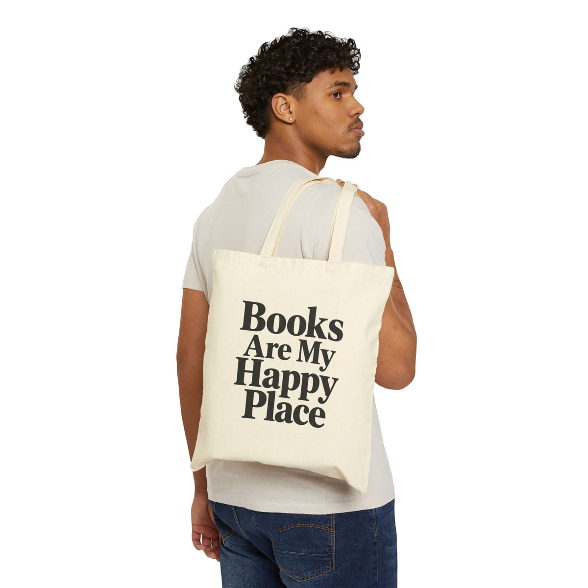 Books Are My Happy Place Canvas Tote Bag – Book Lover Canvas Tote